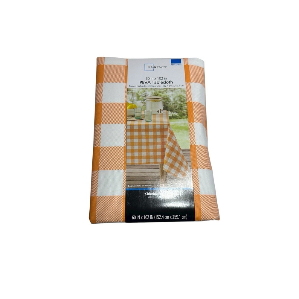 MAINSTAYS peva‎ tablecloth reusable 60X102 inches rectangle orange plaid